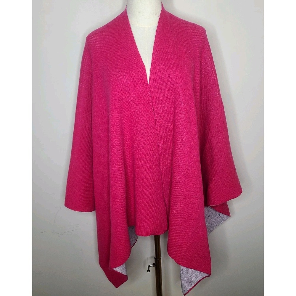 Carol & Co Luxury Mohair‎ Wool Blend Knit Poncho Shawl Wrap Italy Pink Gray OS